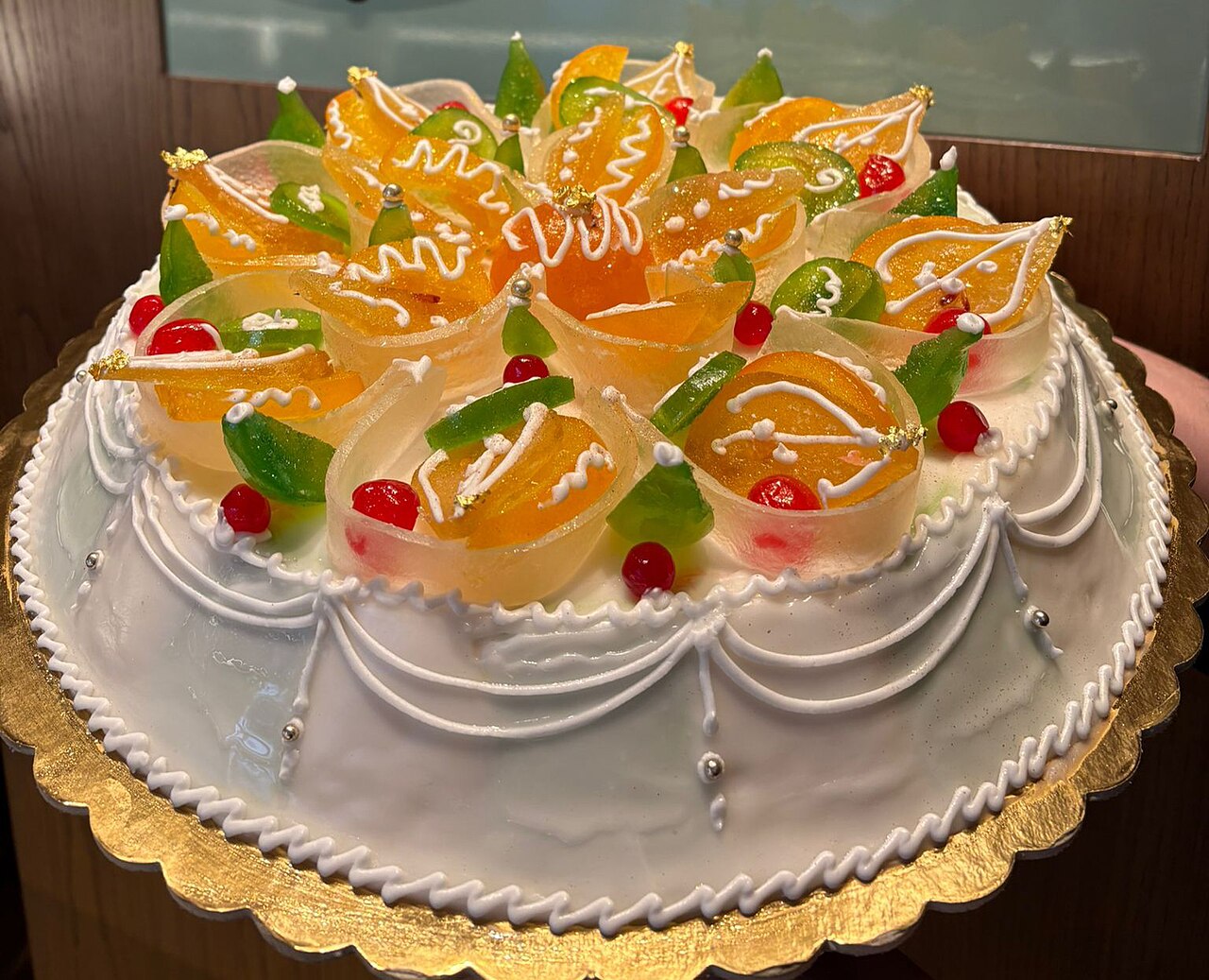 A slice of Sicilian cassata dessert