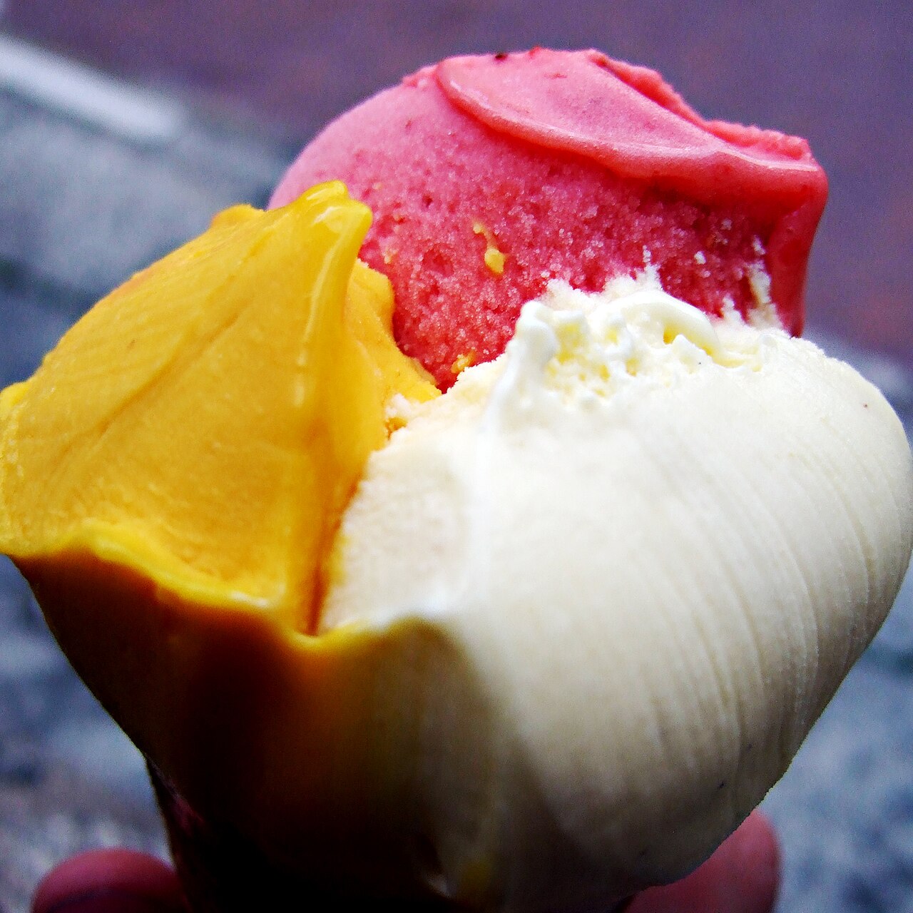 A scoop of gelato served in a dish